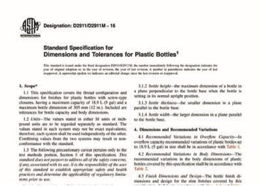 Screenshot of ASTM D2911 standard document page (showing bottle finish specifications)