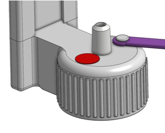 CAD render or photo showing color-coded sticker dots on ENdose cap