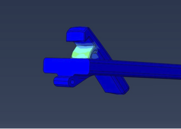 Abaqus FEA screenshot showing stress and deformation on cantilever latch mechanism
